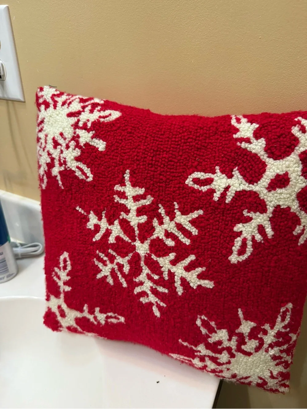Source Unknown Red Holiday Snowflake Pillow